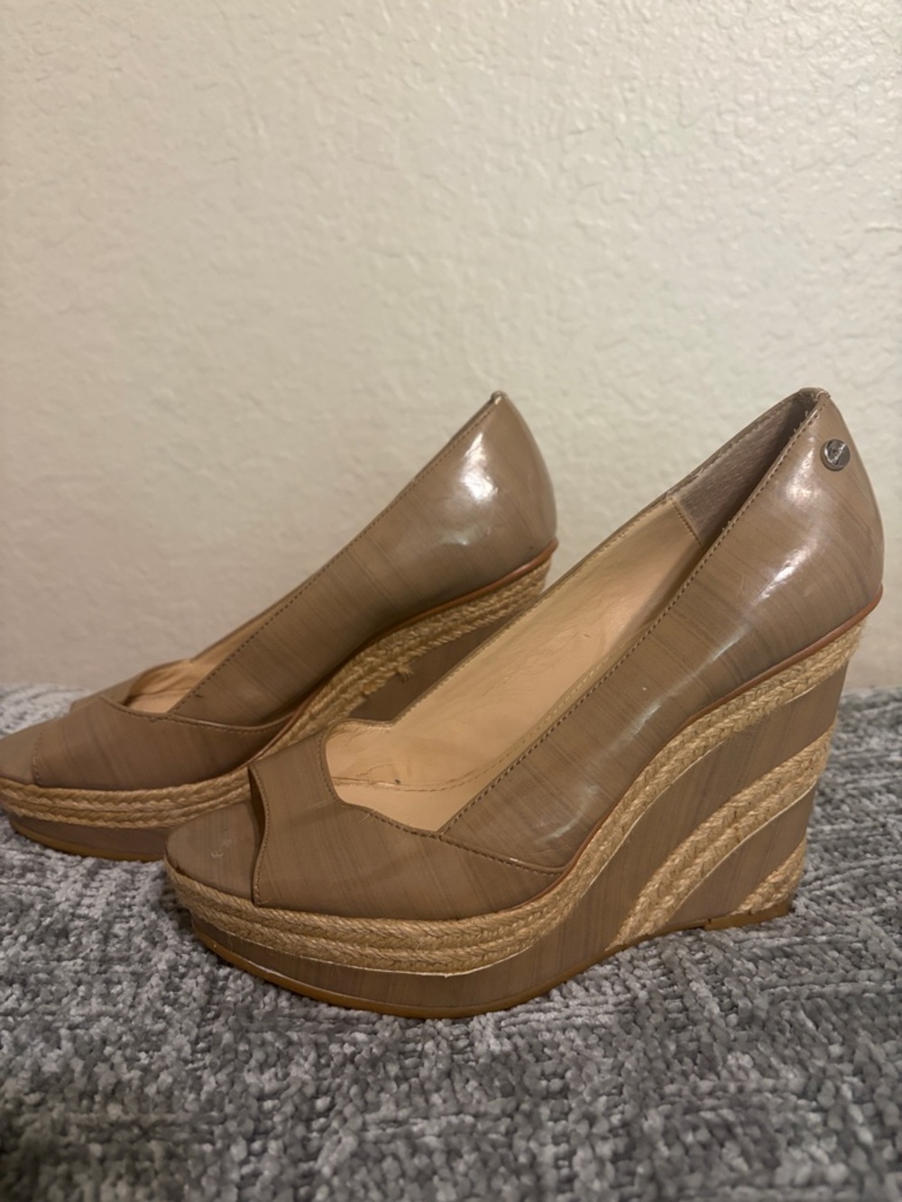 Calvin Klein Beige Peep-Toe Wedge Heels - Women's Neutral Platform Pumps